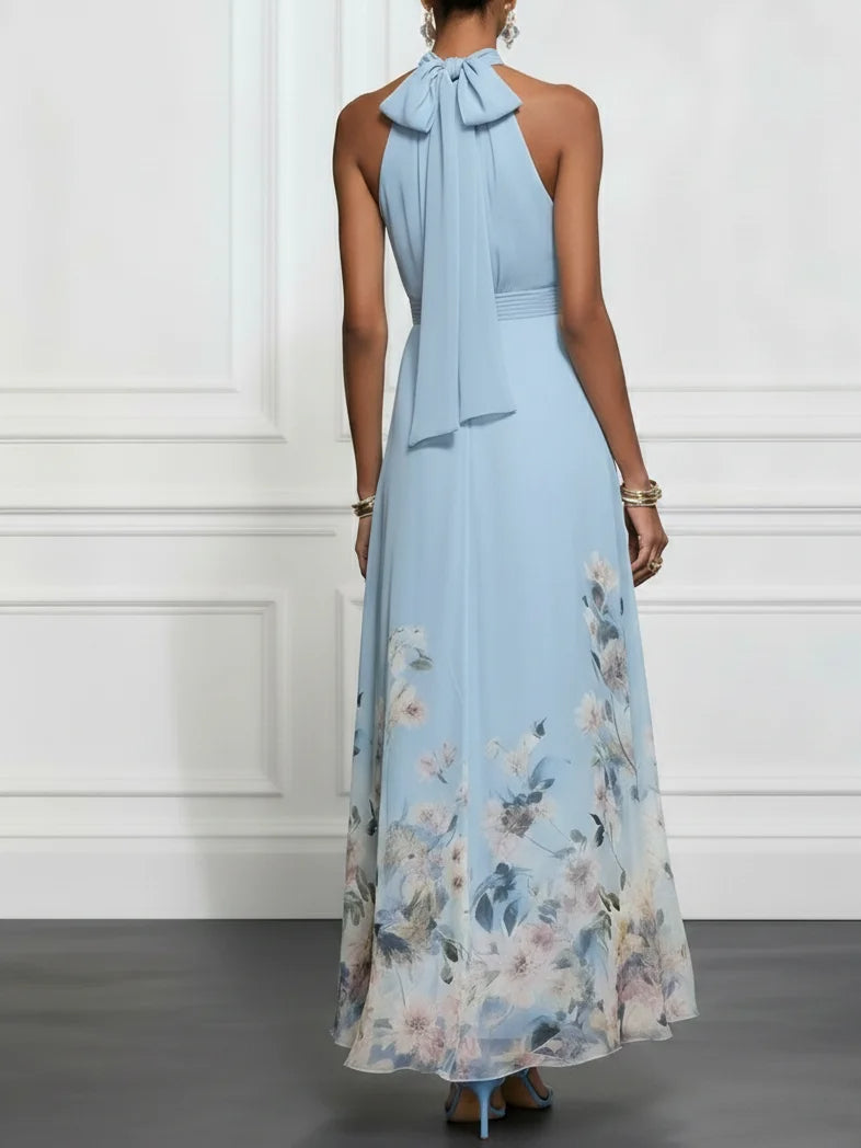 Rosalyn | Abito Maxi in Chiffon Blu a Fiori