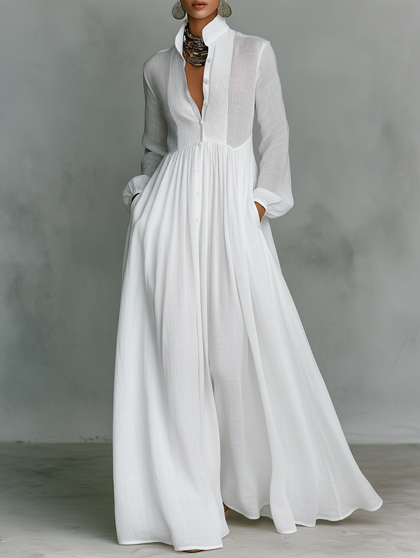 Serena | Abito Maxi con Bottoni Frontali Fluttuante