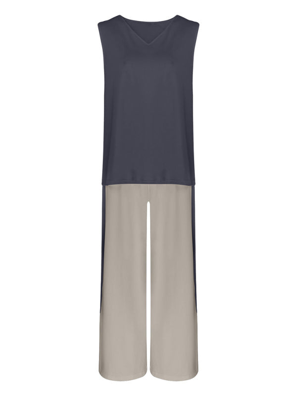 Set di pantaloni con gilet e giacca cardigan a maniche corte di colore contrastante