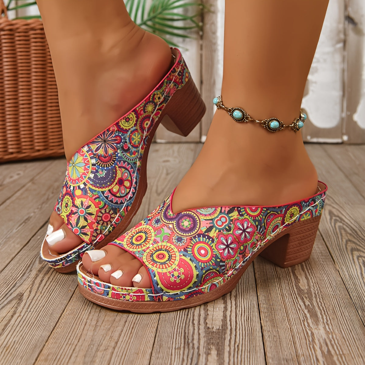 Sophia | Sandali con Tacco Chunky Fiori