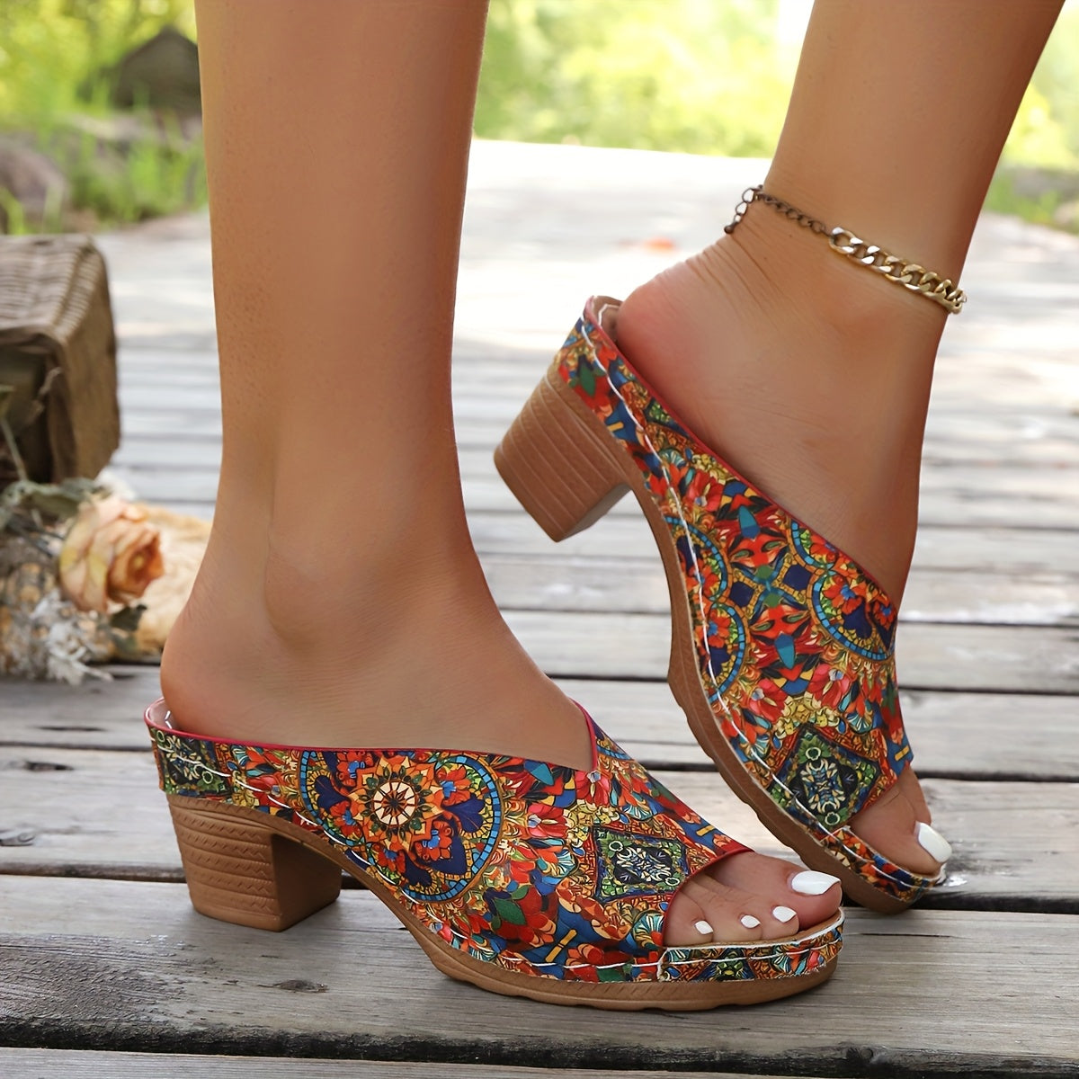 Sophia | Sandali con Tacco Chunky Fiori