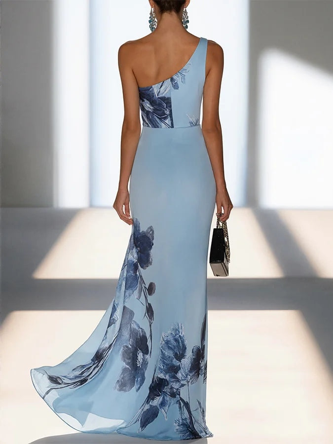 Victoria | Maxi Dress Off-Shoulder in Stampa Satinata