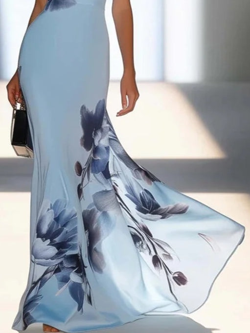 Victoria | Maxi Dress Off-Shoulder in Stampa Satinata